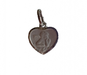 Herz-Anhänger mit Engel und Gravur "Gott schütze dich"Sterling Silber Rhodiniert