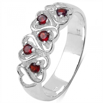Granat-Herzen-Ring-925 Sterling Silber Rhodiniert-0,30 Karat