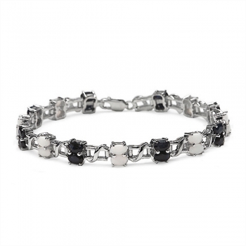 Schwarzes Saphir-Opal Armband-30 Edelsteine-925 Silber Rhodiniert