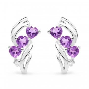 Diamant Ohrringe-925 Silber-Rhodin.-mit Amethyst-Herzen