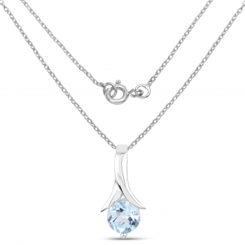 Collier/Kette Anhänger m.Blautopas 925Silber-Rhodiniert-1,10 Karat