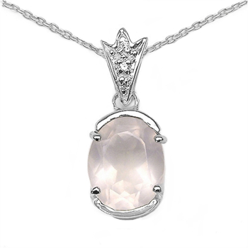 Collier/Halskette m.Anhänger-Rosenquarz-Zirkonia/3,28 Karat [P661RQ]