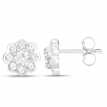 Ohrringe/Ohrstecker Blume-Blüte-18 farblose Zirkonia Sterling Silber Rhodiniert