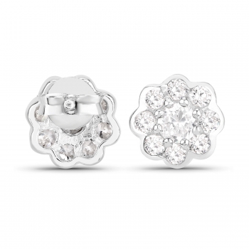 Ohrringe/Ohrstecker Blume-Blüte-18 farblose Zirkonia Sterling Silber Rhodiniert