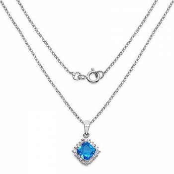 Collier/Kette mit blauem und weißen Zirkonia-Anhänger-21 Steine