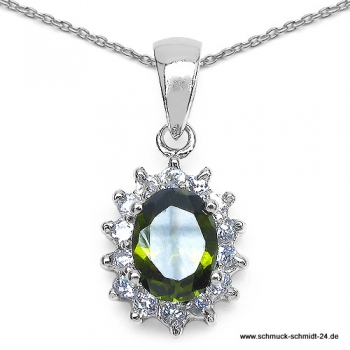 Collier/Kette mit Peridot-grünem und weißem Zirkonia-Anhänger