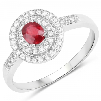 Zirkonia Ring rot/weiß- 925 Sterling Silber Rhodiniert-45 Steine