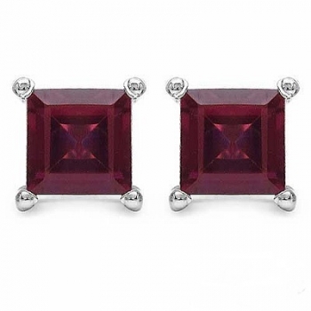 Ohrstecker "Seltener Rhodolith" Square/Quadrat-925-Silber- Rhodiniert-1,60 Karat