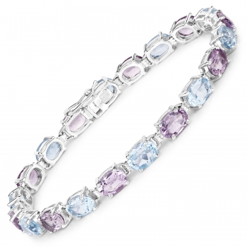 Blautopas-Pink Amethyst-Armband 925 Silber-Rhodiniert-10,48 Karat