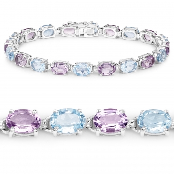 Blautopas-Pink Amethyst-Armband 925 Silber-Rhodiniert-10,48 Karat