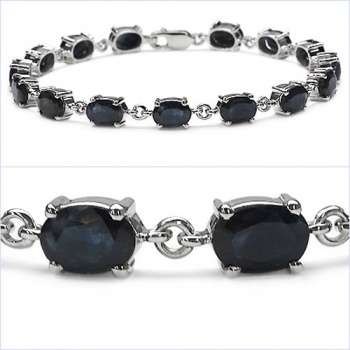 Schwarzes Saphir Armband in 925 Silber Rhodin.15,00 Karat