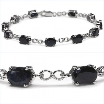 Bezauberndes Schwarze Saphire-Armband/925 Silber-Rhodiniert-11 Karat
