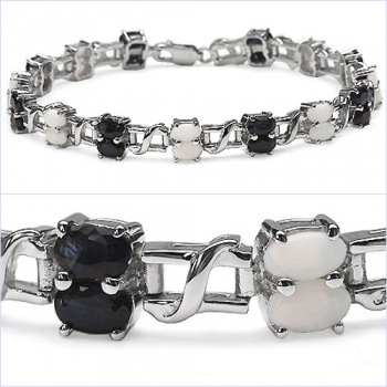 Schwarzes Saphir-Opal Armband-30 Edelsteine-925 Silber Rhodiniert