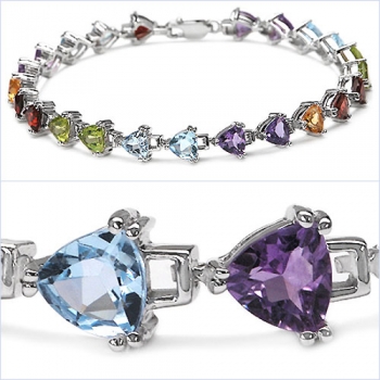 Schönes Multi Edelstein Armband in 925 Silber Rhodiniert 10,90 Karat