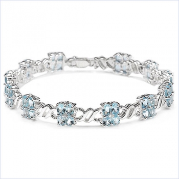 Edles Zweireihiges Blautopas Armband-925 Silber-Rhodiniert-12,00 Karat