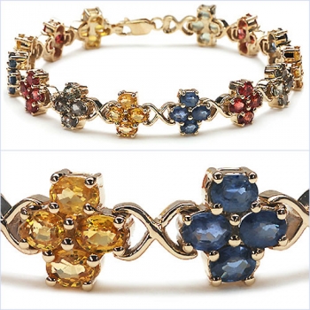 Bezauberndes Multi Saphir Armband-925 Silb.vergoldet-14 Karat