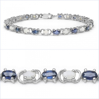 Bezauberndes Saphir/Opal Armband in 925 Silber Rhodiniert-6,11 Karat