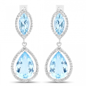 Elegante Designer Ohrringe/Ohrstecker Klappbügel Diamant/Blautopas 13,84 Karat
