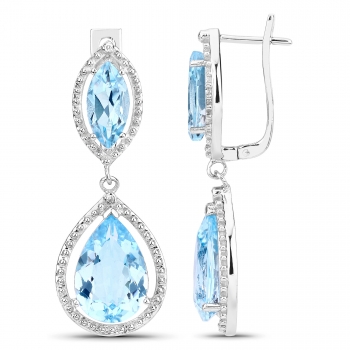 Elegante Designer Ohrringe/Ohrstecker Klappbügel Diamant/Blautopas 13,84 Karat