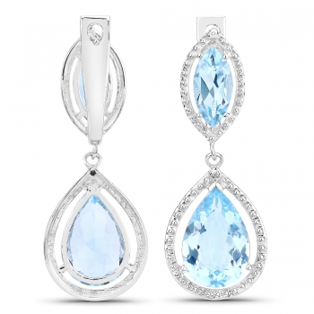 Elegante Designer Ohrringe/Ohrstecker Klappbügel Diamant/Blautopas 13,84 Karat