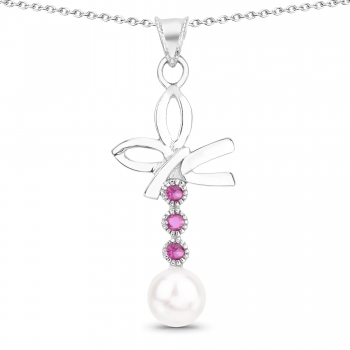 Edler Süßwasser-Perle/Rubin-Anhänger mit Collier-Silber-Rhodiniert-3,98 Karat
