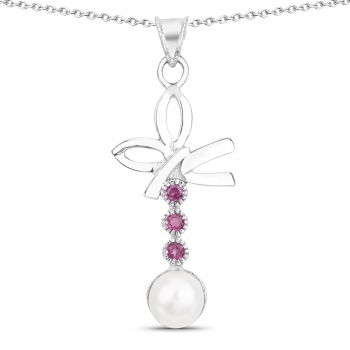 Edler Süßwasser-Perle/Rhodolith-Anhänger mit Collier-Silber-Rhodiniert-4,09Karat