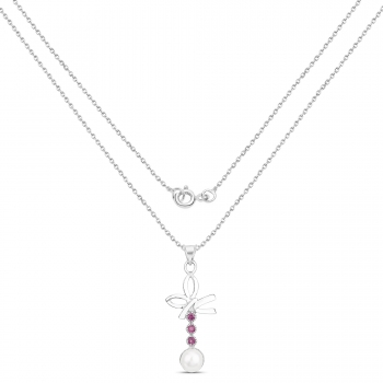 Edler Süßwasser-Perle/Rhodolith-Anhänger mit Collier-Silber-Rhodiniert-4,09Karat