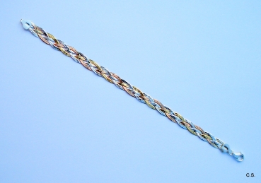 4-reihiges Zopf-Armband geflochten-925 Sterling Silber-Gelbgold-Rotgold