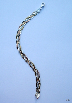 4-reihiges Zopf-Armband geflochten-925 Sterling Silber-Gelbgold-Rotgold