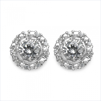 Große Ohrringe/Ohrstecker mit 20 weißen Zirkonia-925 Sterling-Silber-3,14 Karat