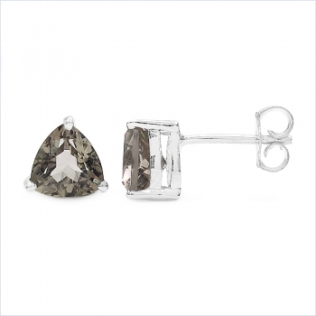 Ohrringe/Ohrstecker SmokyTopas/Rauchquarz-Dreiecke-1,60 Karat-Silber Rhodiniert
