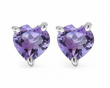 Ohrstecker Amethyst-Herzen-Sterling Silber-Rhodiniert-0,50 Karat