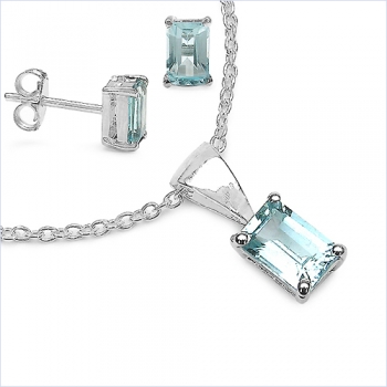 Edles Blautopas-Schmuck-SET 4-teilig Silber-6,63 Karat