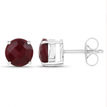 Damen/Herren Rubin Ohrringe/Ohrstecker-5,56 Karat-925 Sterling Silber Rhodiniert