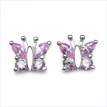 Ohrstecker Zirkonia Pink Schmetterling Silber-Rhodiniert-1,30 Karat