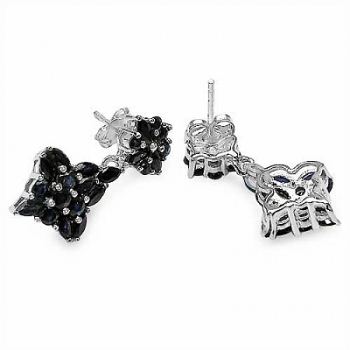 Ohrringe/Ohrstecker mit 44 Nachtblauen Saphiren-4,42 Karat-925 Sterling Silber