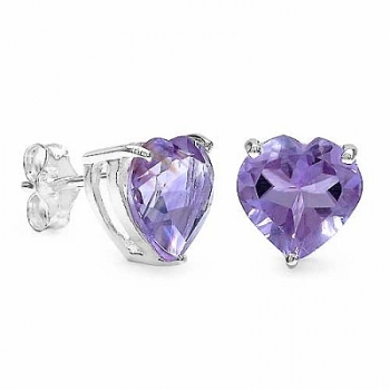 Amethyst-Herzen-Ohrringe/Stecker-925 Silber-Rhodiniert-3,00 Karat