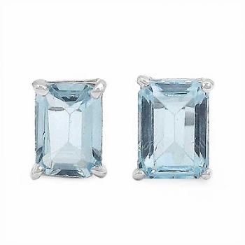 Edle rechteckige,viereckige Blautopas-Ohrringe/Ohrstecker Silber-2,40 Karat
