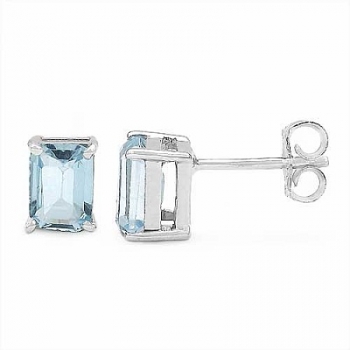 Edle rechteckige Blautopas-Ohrstecker Silber-1,32 Karat