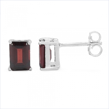 Granat Ohrringe/Ohrstecker-Sterling Silber-Rhodiniert-2,40 Karat