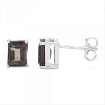 Ohrringe/Ohrstecker Rechtecke-SmokyTopas/Rauchquarz-2,20 Karat-Silber Rhodiniert