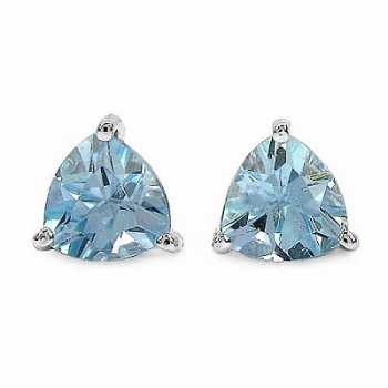 Ohrringe/Ohrstecker Trillion (Dreiecke)-Blautopas-925Silber-Rhodiniert-2,40Karat