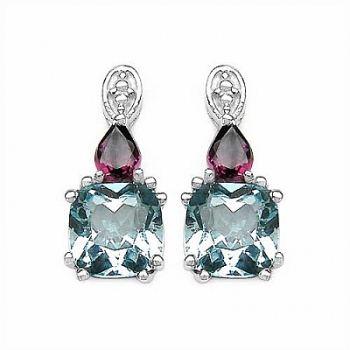Edle Blautopas-Rhodolith-Ohrringe 925 Silber-Rhodiniert-2,36 Karat