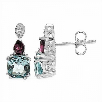 Edle Blautopas-Rhodolith-Ohrringe 925 Silber-Rhodiniert-2,36 Karat