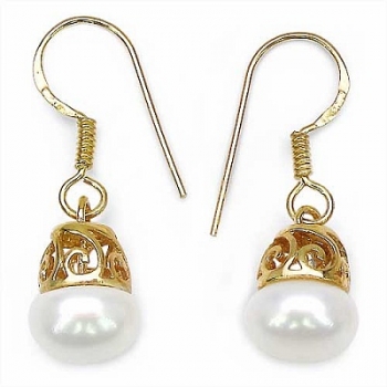 Ohrringe/Ohrhaken mit Perle/Zirkonia in 925 Silber/Vergoldet-Perle 4,77 Karat