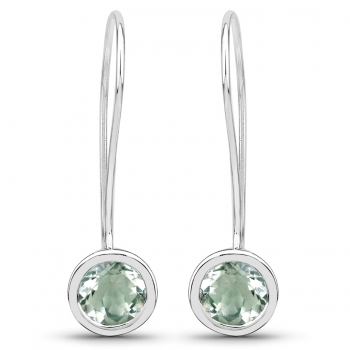 Echte Grüne Amethyst-Ohrringe/Ohrhaken-Silber Rhodiniert-3,20 Karat