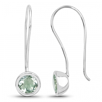 Echte Grüne Amethyst-Ohrringe/Ohrhaken-Silber Rhodiniert-3,20 Karat