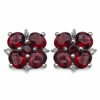 Elegante Granat/Weißtopas Blumen-Ohrringe 925 Sterling Silber Rhod.-4,40 Karat