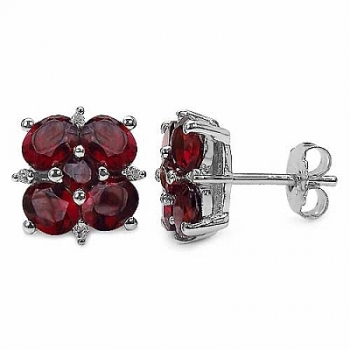 Elegante Granat/Weißtopas Blumen-Ohrringe 925 Sterling Silber Rhod.-4,40 Karat