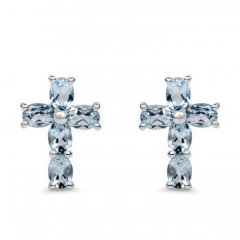 Ohrringe/Ohrstecker-Blautopas Kreuze-925 Sterling Silber-Rhodiniert 1,90 Karat